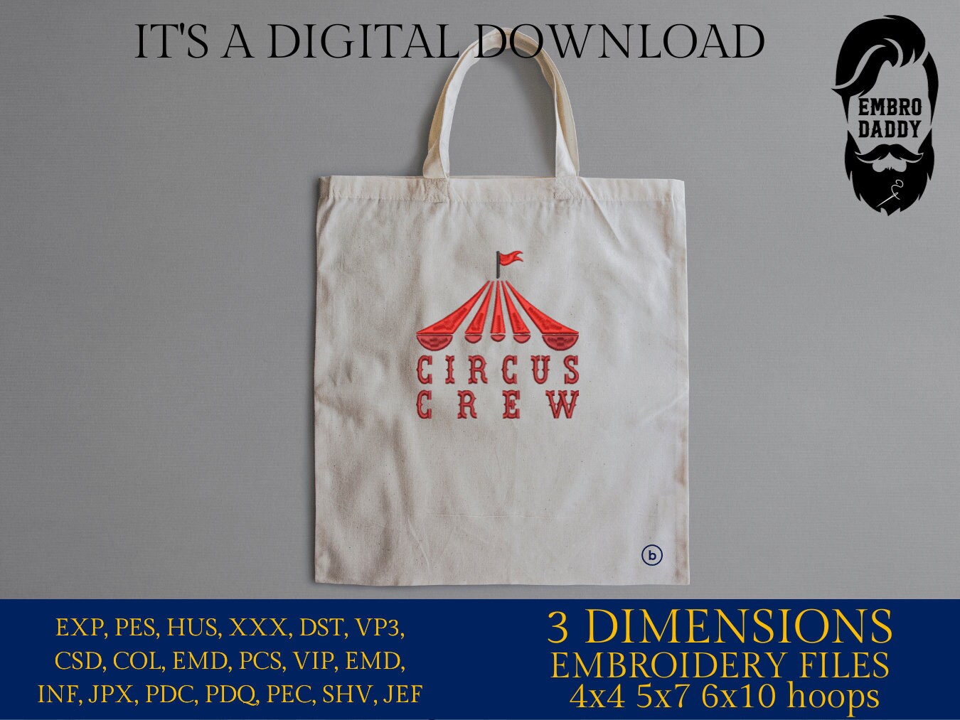 Machine embroidery files, Circus Crew, PES, DST, xxx, hus & more