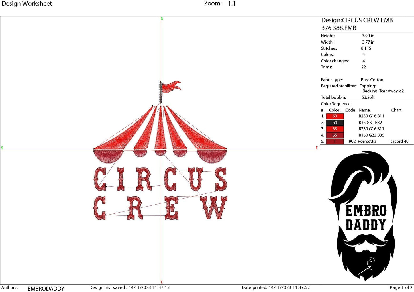 Machine embroidery files, Circus Crew, PES, DST, xxx, hus & more