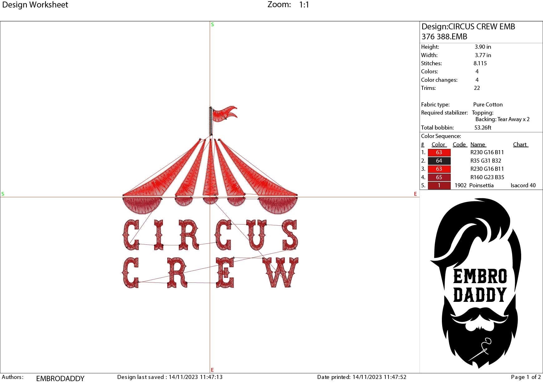 Machine embroidery files, Circus Crew, PES, DST, xxx, hus & more