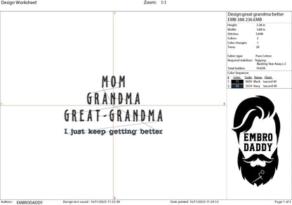 Machine Embroidery files, mom grandma great grandma, PES, xxx, hus & more