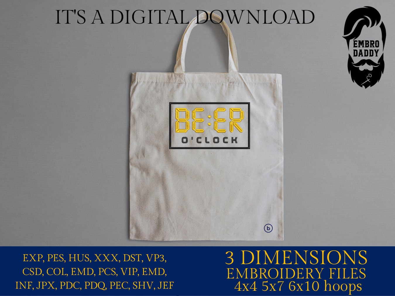 Machine Embroidery files, Beer o ' clock, funny, PES, DST, xxx, hus & more