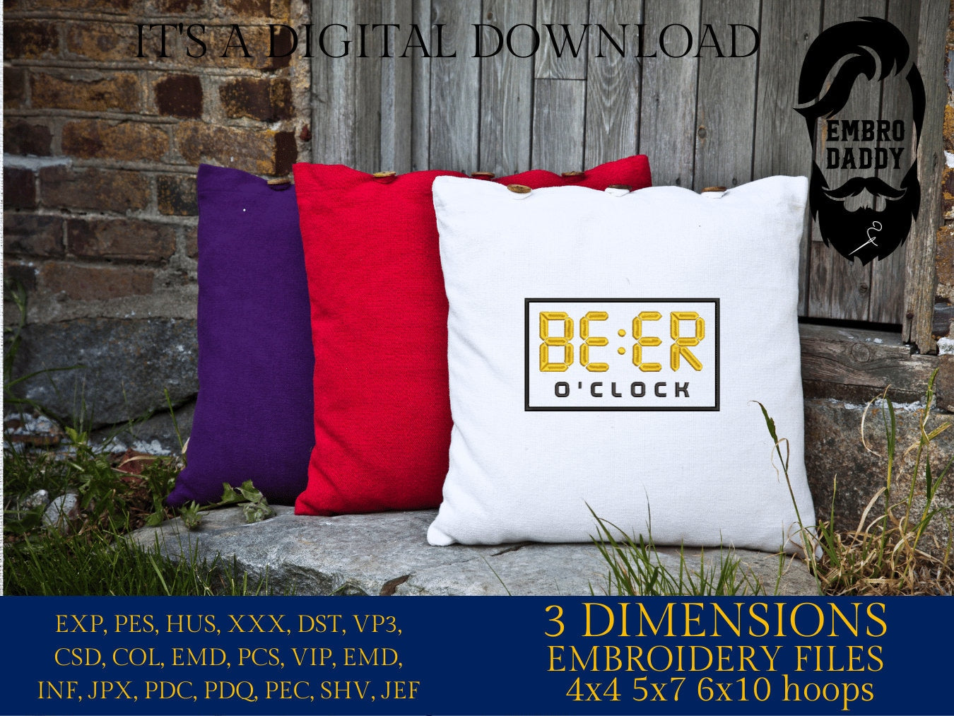 Machine Embroidery files, Beer o ' clock, funny, PES, DST, xxx, hus & more