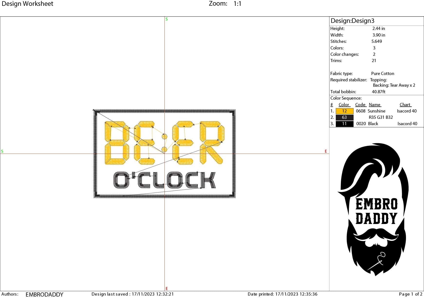 Machine Embroidery files, Beer o ' clock, funny, PES, DST, xxx, hus & more