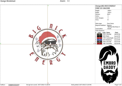 Machine Embroidery files, big Nick energy, Santa, PES, DST, xxx, hus and more