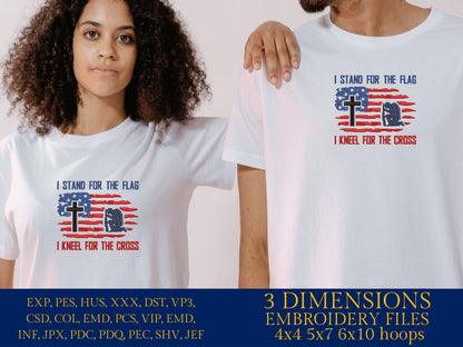 Machine Embroidery files, USA flag, I stand for the flag, DST, PES, xxx, hus & more