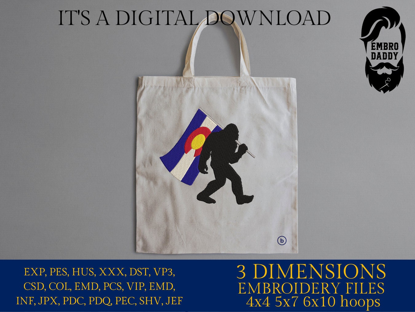 Machine Embroidery files, Colorado Flag, Bigfoot pes, Big Foot, Yeti, Sasquatch PES, xxx, hus & more