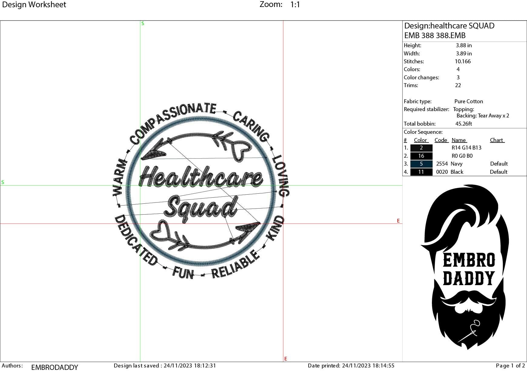 Machine Embroidery files, Healthcare Squad, Healthcare Worker, Health care/ Care Worker, Healthcare ,dst, PES, xxx, hus & more