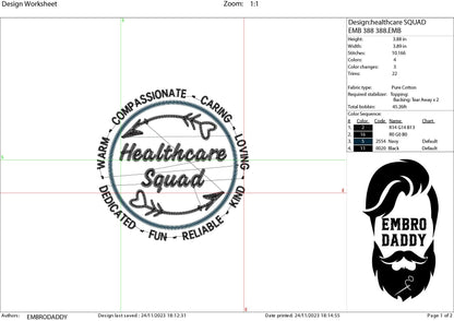 Machine Embroidery files, Healthcare Squad, Healthcare Worker, Health care/ Care Worker, Healthcare ,dst, PES, xxx, hus & more