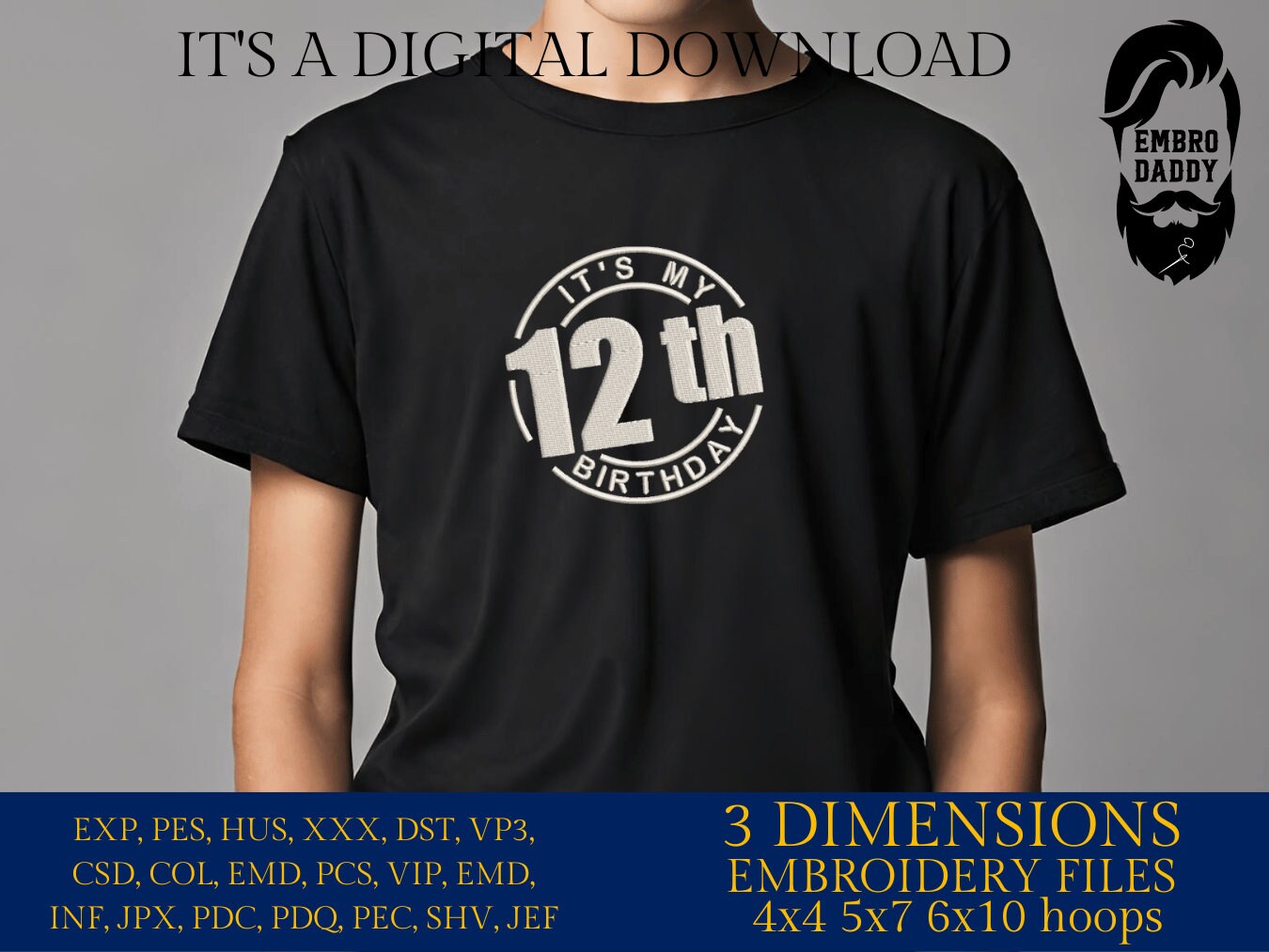 Machine Embroidery files, it's my 12 th birthday, PES, xxx, hus & more
