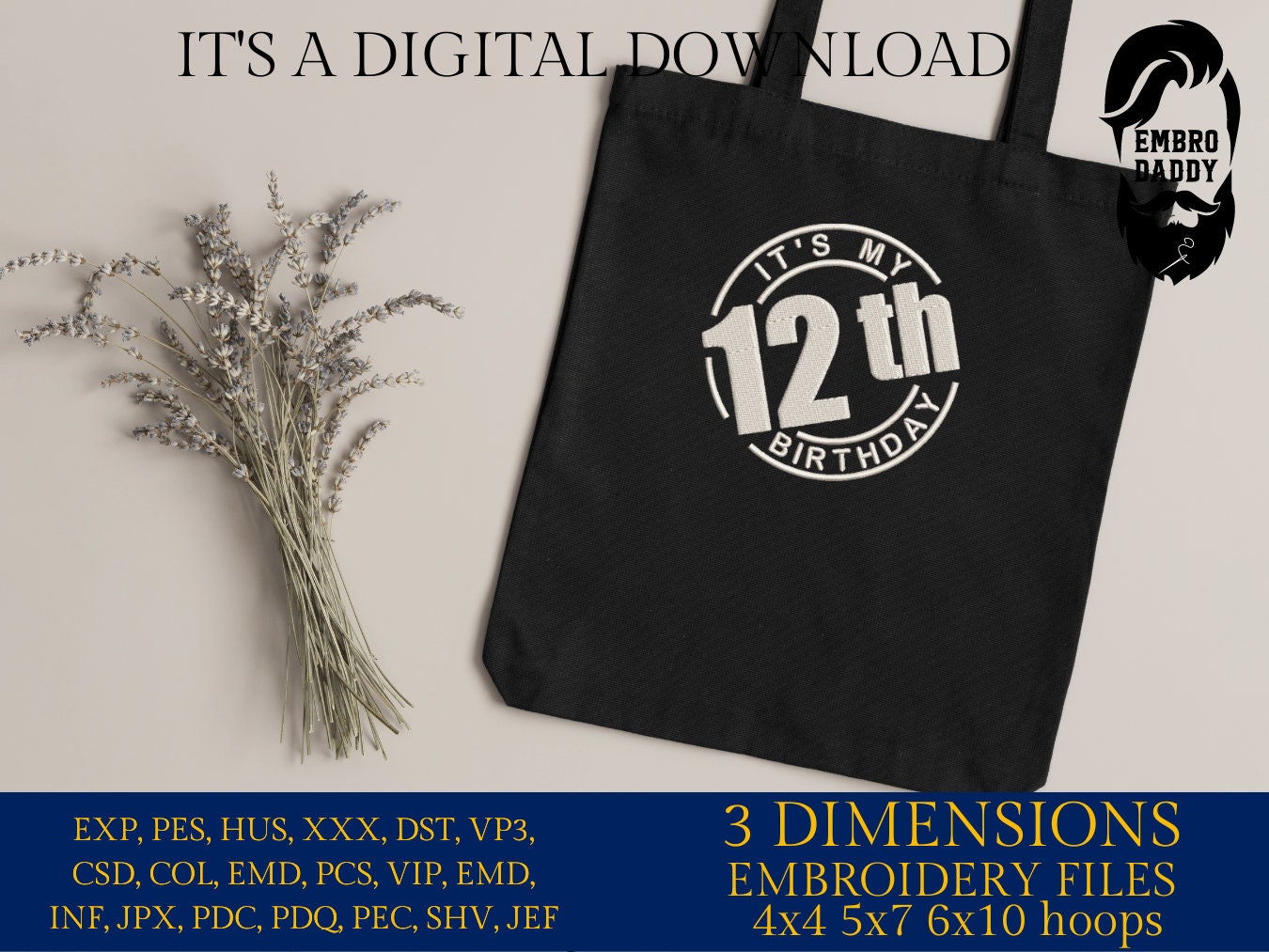 Machine Embroidery files, it's my 12 th birthday, PES, xxx, hus & more