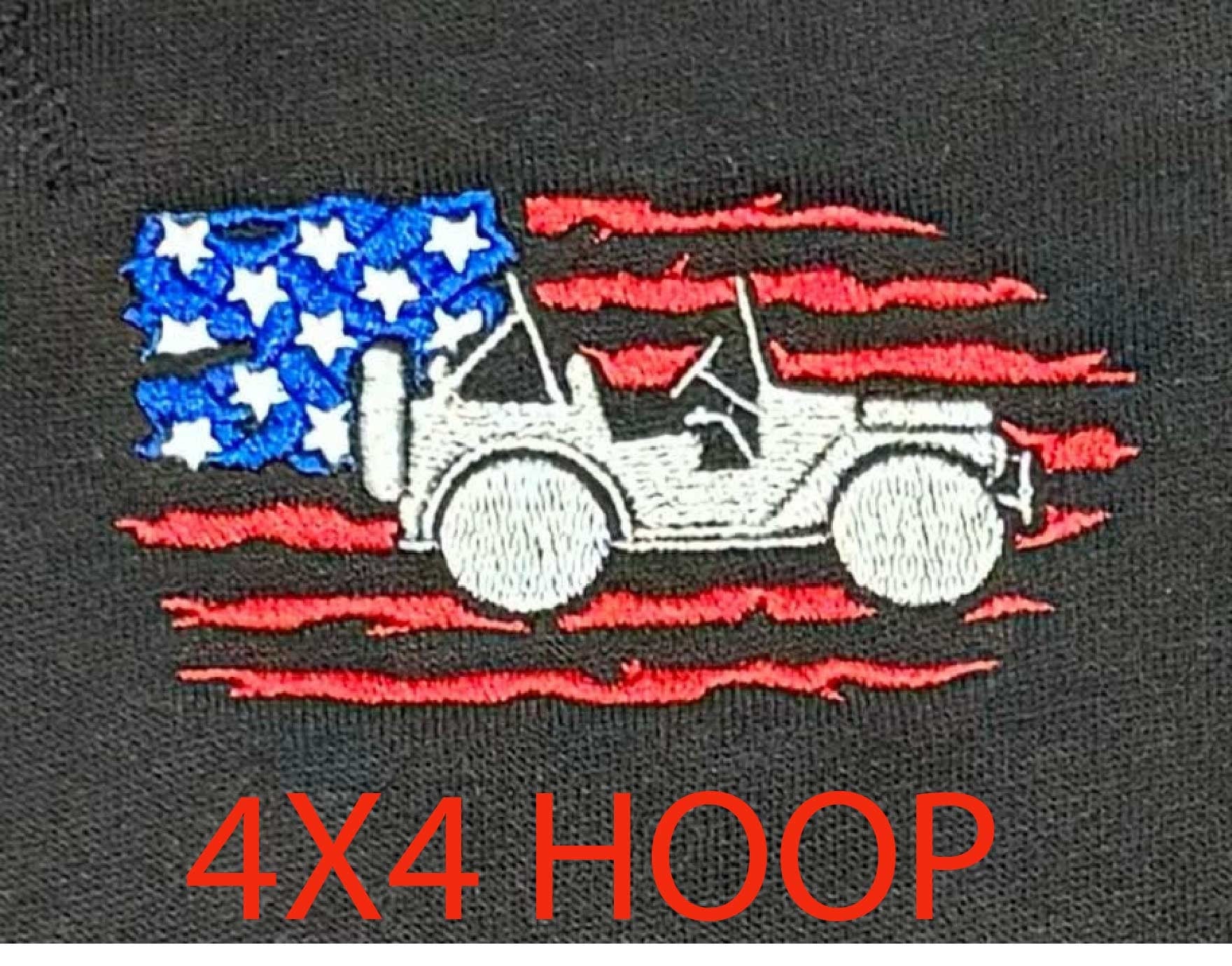 Machine Embroidery files, USA flag, Off road car, PES, xxx, dst, hus & more