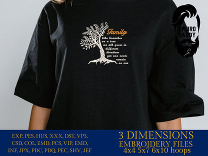 Machine Embroidery files, Family like branches of a tree , PES, DST, xxx, hus and more