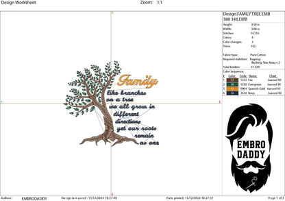 Machine Embroidery files, Family like branches of a tree , PES, DST, xxx, hus and more