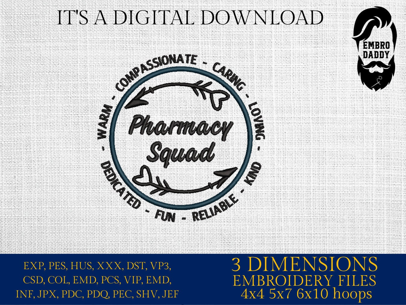 Machine Embroidery files, Pharmacy Squad, dst, PES, xxx, hus & more