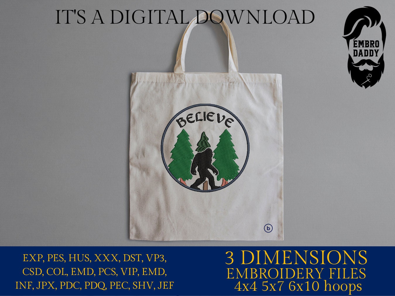 Machine Embroidery files, believe, bigfoot Design, PES, xxx, hus & more