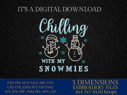 Machine Embroidery files, Chilling with my snowmies , PES, DST, xxx, hus and more