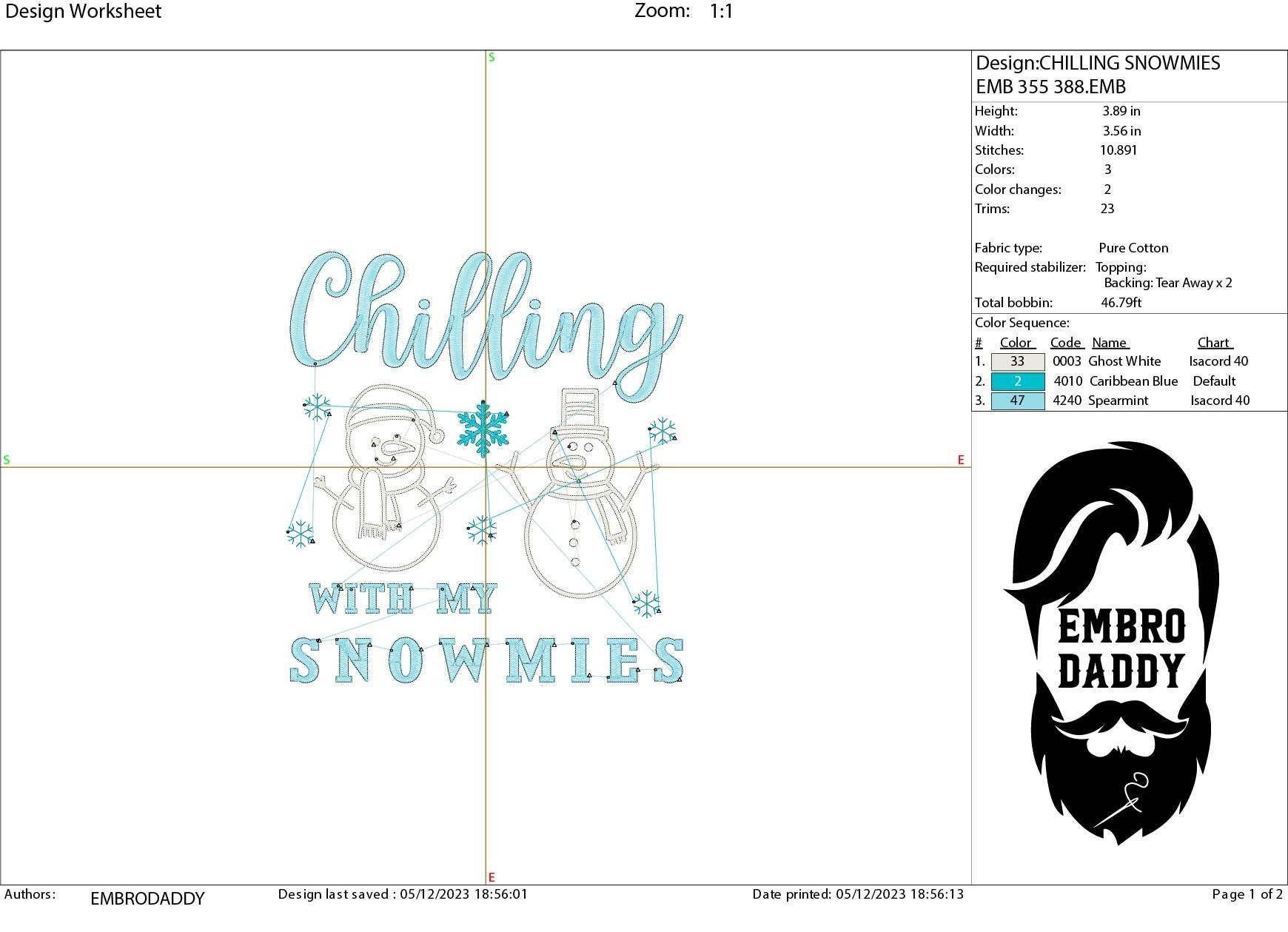 Machine Embroidery files, Chilling with my snowmies , PES, DST, xxx, hus and more