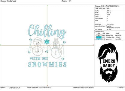 Machine Embroidery files, Chilling with my snowmies , PES, DST, xxx, hus and more