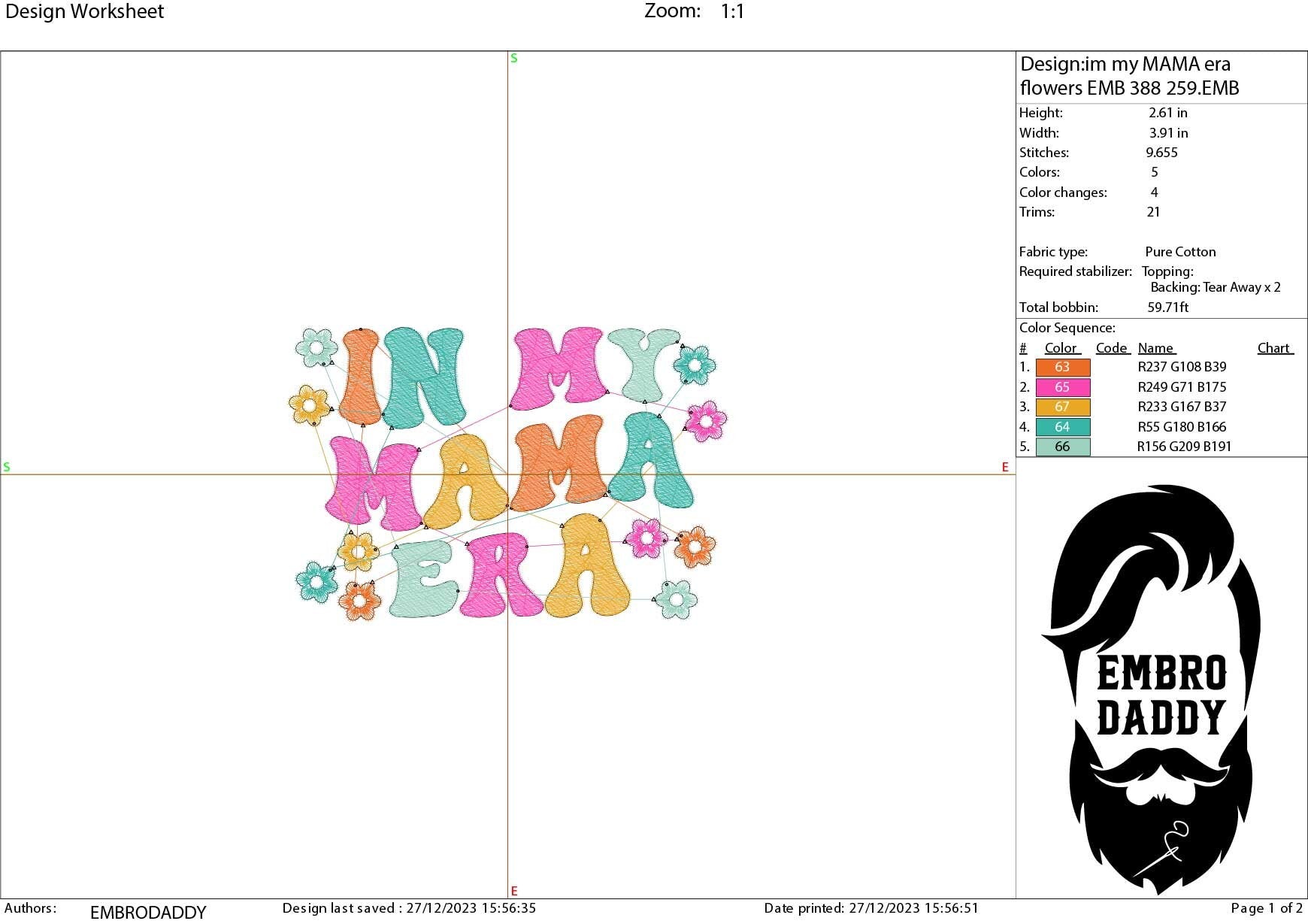 Machine Embroidery files, in my mama era, embroidery files, PES, xxx, hus & more, embroidery files