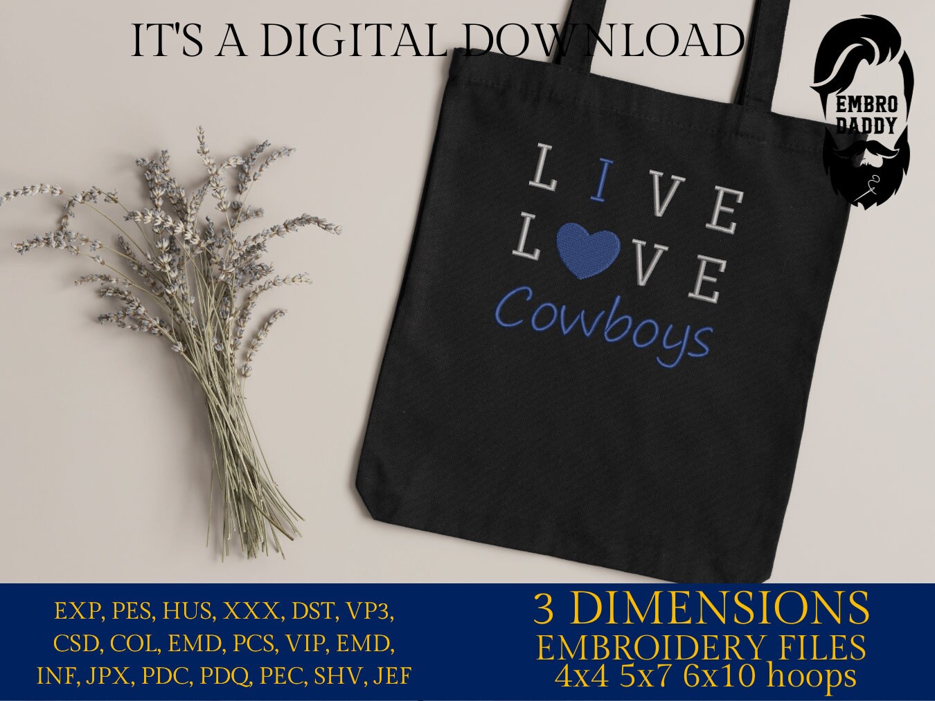 Machine Embroidery, Cowboys embroidery design, PES, xxx, hus & more