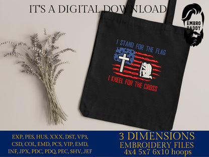 Machine Embroidery files, USA flag, I stand for the flag, DST, PES, xxx, hus & more