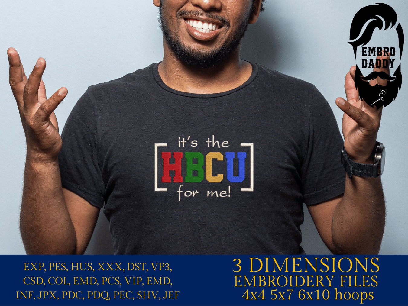 Machine Embroidery files, it's the HBCU for me!, PES, hus, dst, vp3 & more