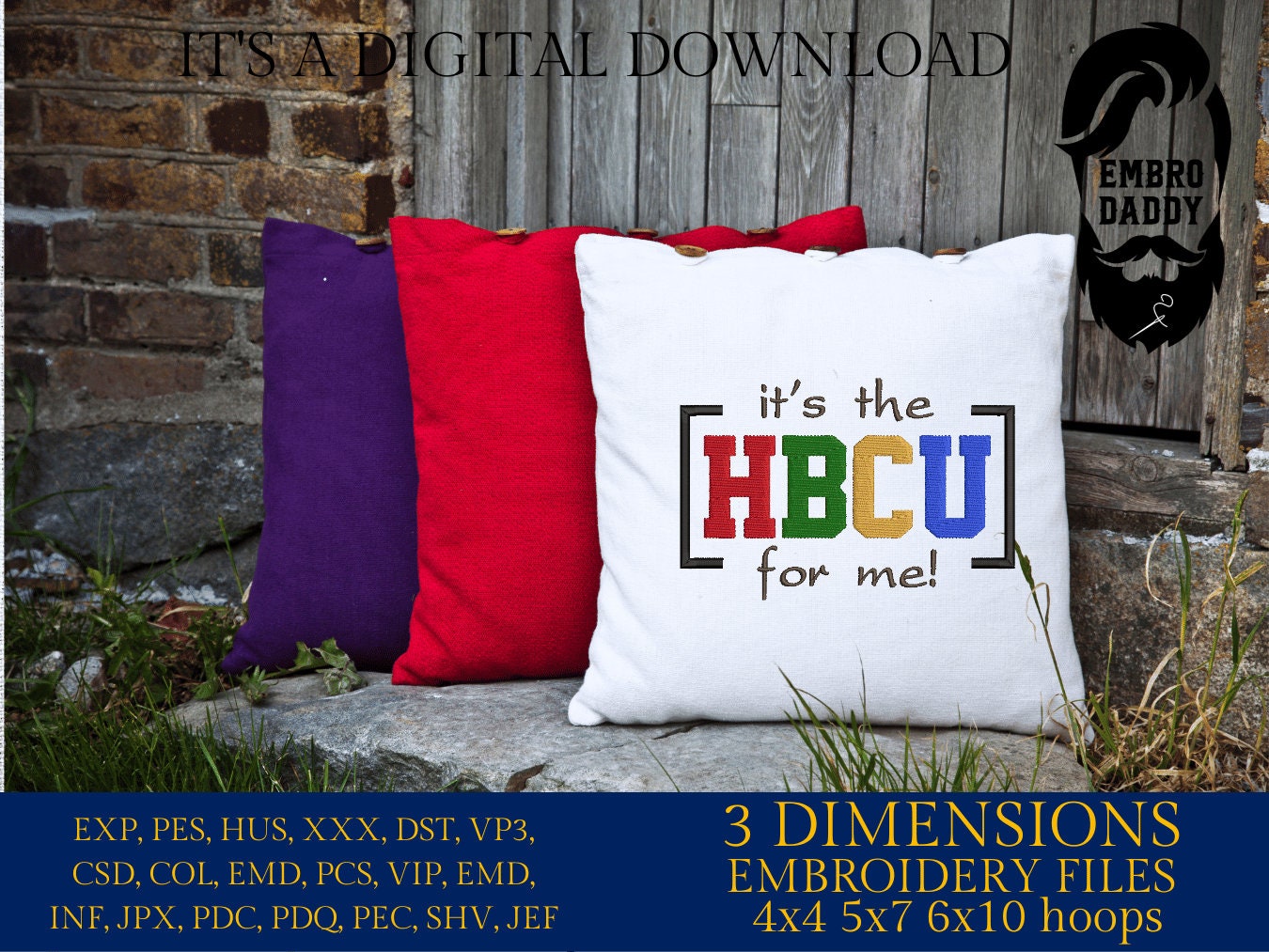 Machine Embroidery files, it's the HBCU for me!, PES, hus, dst, vp3 & more
