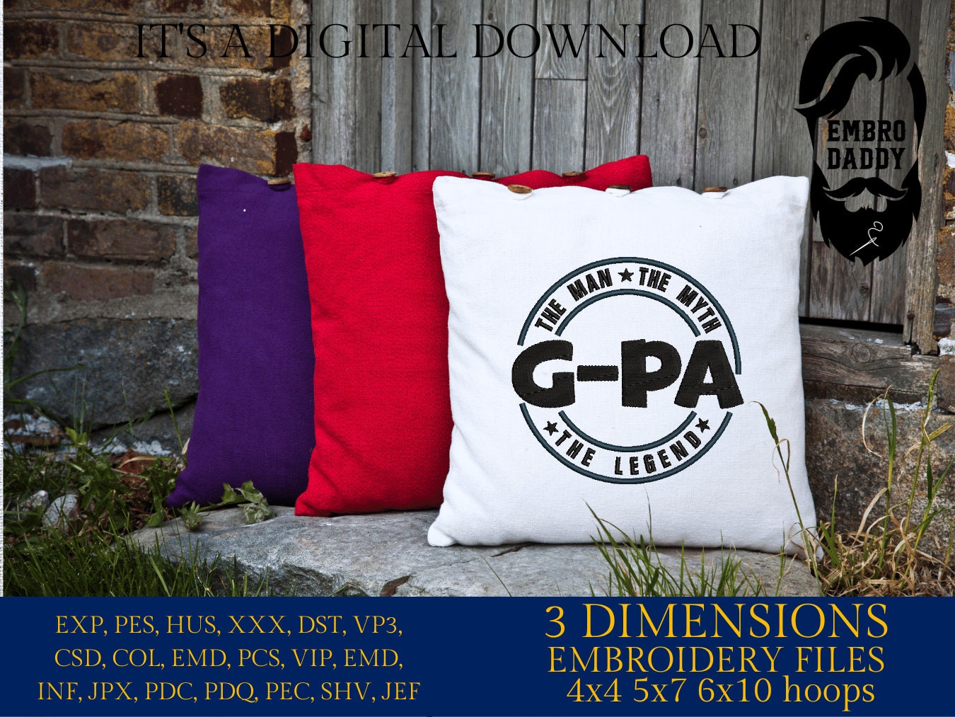 Machine Embroidery files, G-PA man myth legend, Grandfather, PES, xxx hus & more