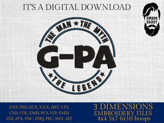 Machine Embroidery files, G-PA man myth legend, Grandfather, PES, xxx hus & more