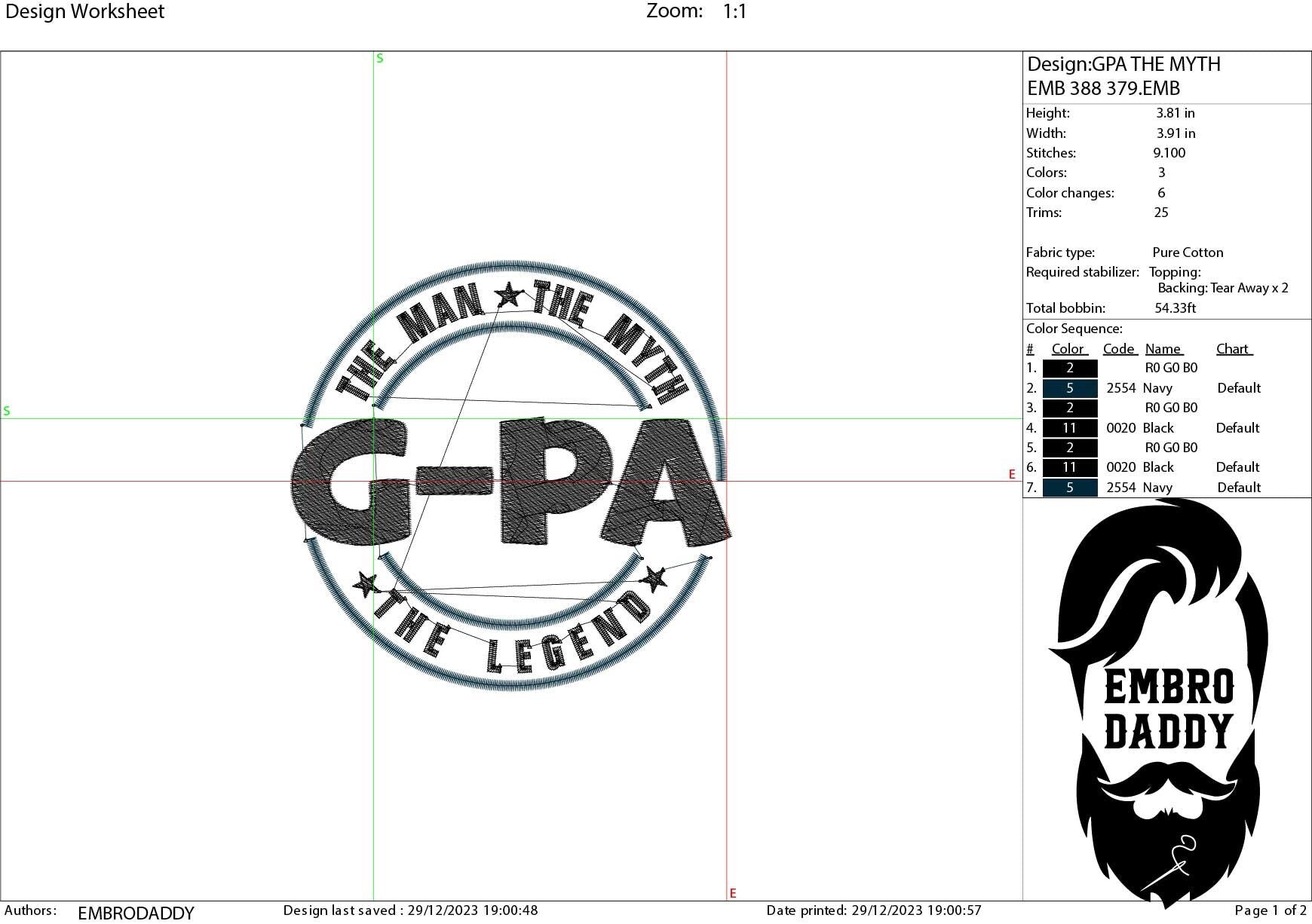 Machine Embroidery files, G-PA man myth legend, Grandfather, PES, xxx hus & more