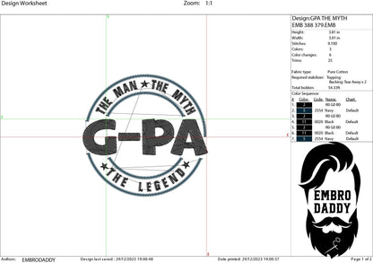 Machine Embroidery files, G-PA man myth legend, Grandfather, PES, xxx hus & more