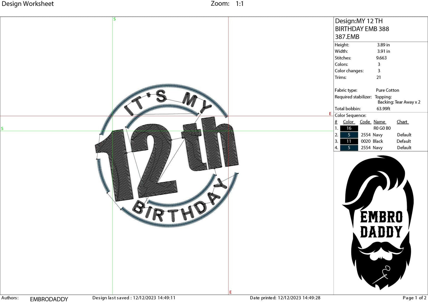 Machine Embroidery files, it's my 12 th birthday, PES, xxx, hus & more