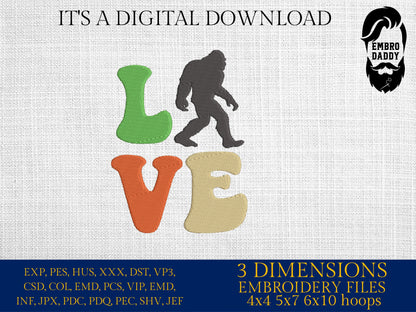 Machine Embroidery files, love bigfoot, PES, xxx, hus & more