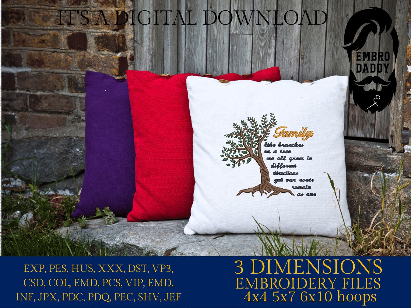 Machine Embroidery files, Family like branches of a tree , PES, DST, xxx, hus and more