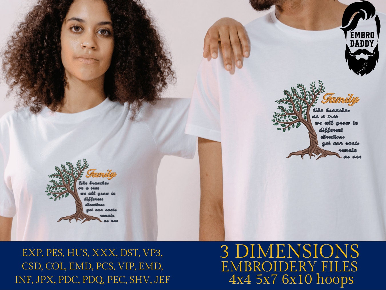 Machine Embroidery files, Family like branches of a tree , PES, DST, xxx, hus and more