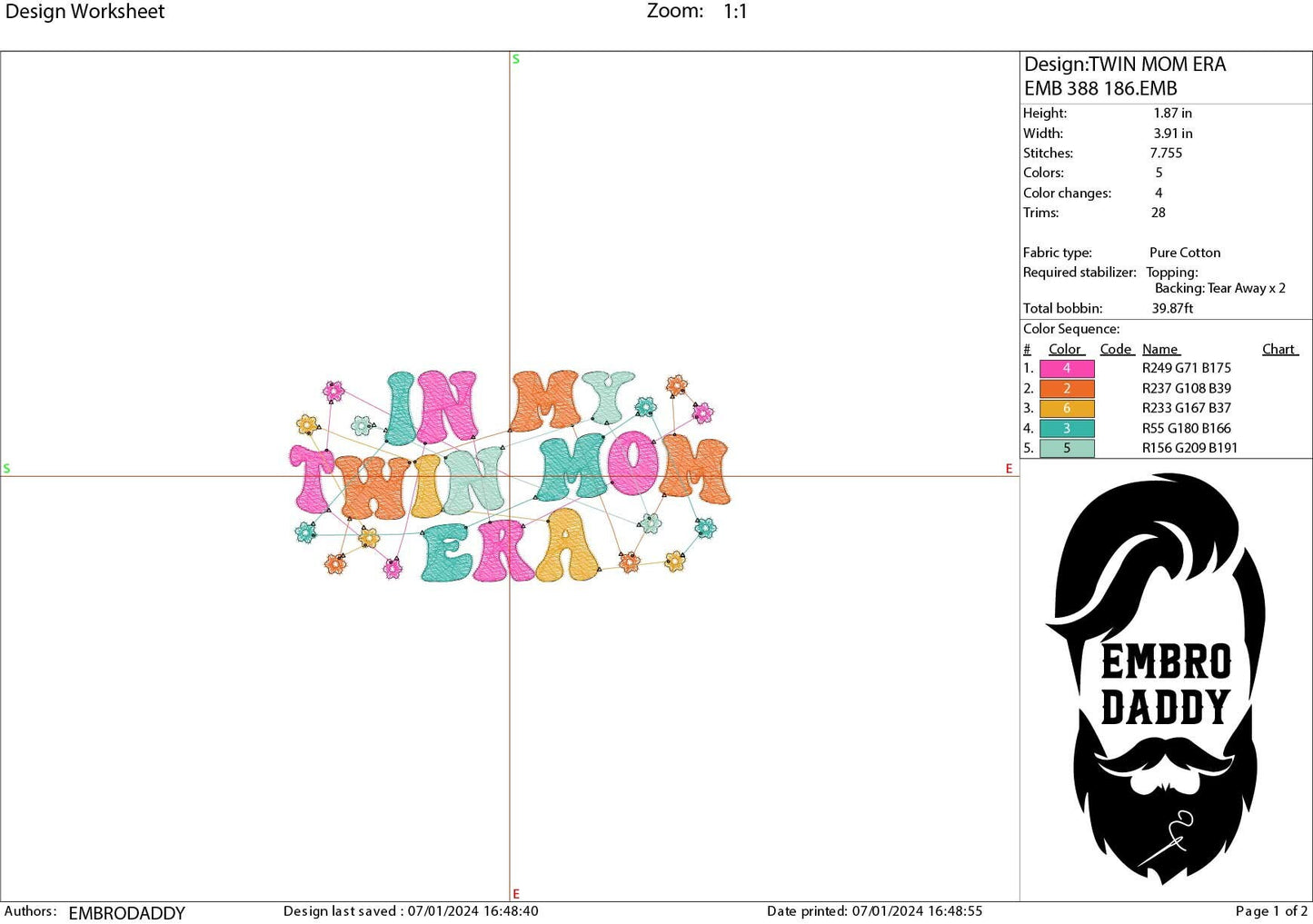 Machine Embroidery files, in my twin mom era, embroidery files, PES, xxx, hus & more, embroidery files