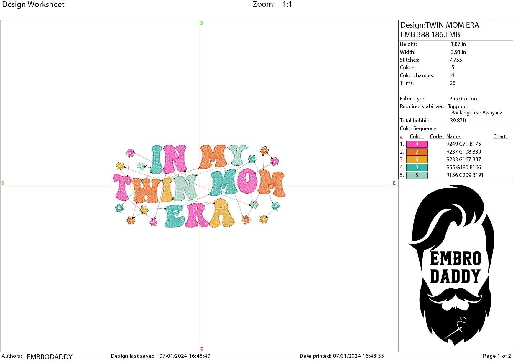 Machine Embroidery files, in my twin mom era, embroidery files, PES, xxx, hus & more, embroidery files