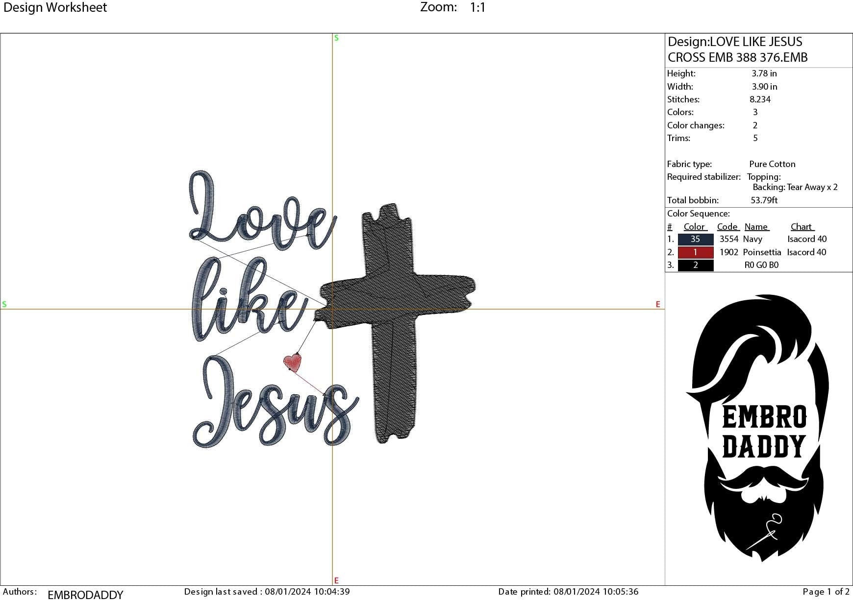 Machine Embroidery files, love like Jesus, PES, DST, xxx, hus & more