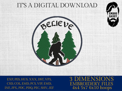 Machine Embroidery files, believe, bigfoot Design, PES, xxx, hus & more