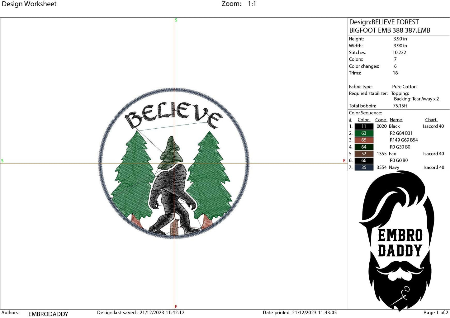 Machine Embroidery files, believe, bigfoot Design, PES, xxx, hus & more