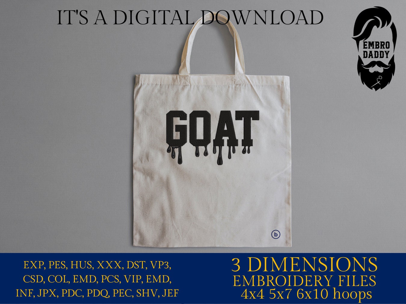 Machine Embroidery files, GOAT, Greatest of All Time, embroidery files, PES, xxx, hus & more, embroidery files