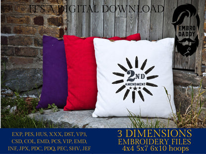 Machine Embroidery files, 2ND AMENDMENT american, PES, dst, xxx, hus & more