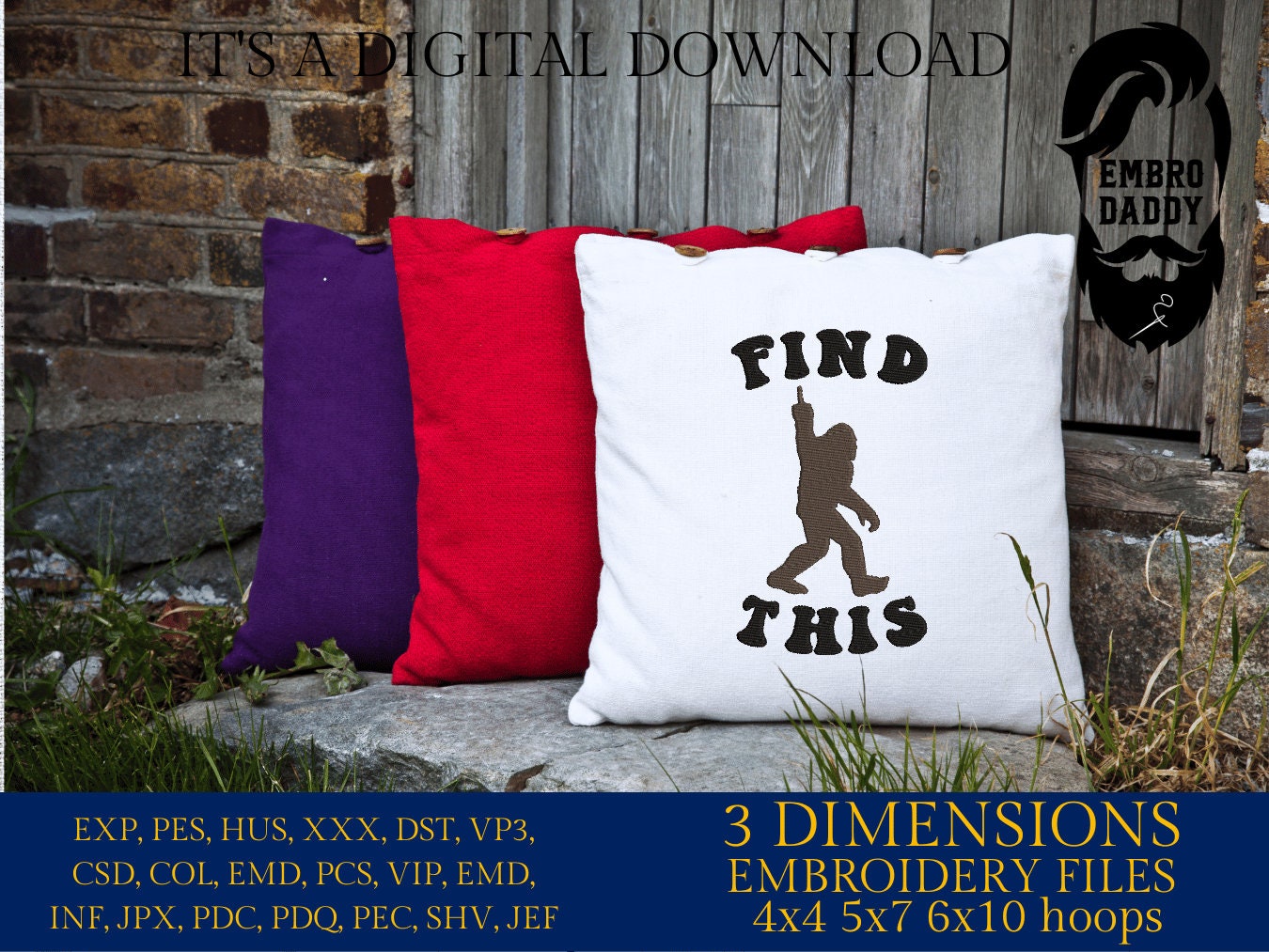 Machine Embroidery files, find this, Bigfoot pes, Big Foot, Yeti, Sasquatch PES, xxx, hus & more