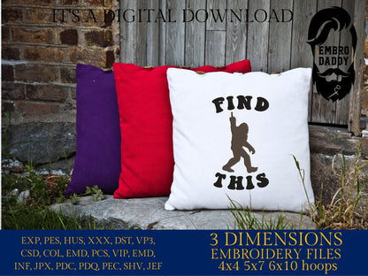 Machine Embroidery files, find this, Bigfoot pes, Big Foot, Yeti, Sasquatch PES, xxx, hus & more