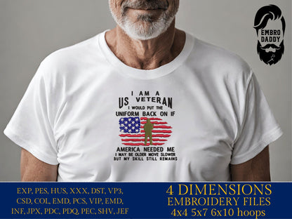Machine Embroidery files, I am a US veteran, dst, PES, xxx, hus & more