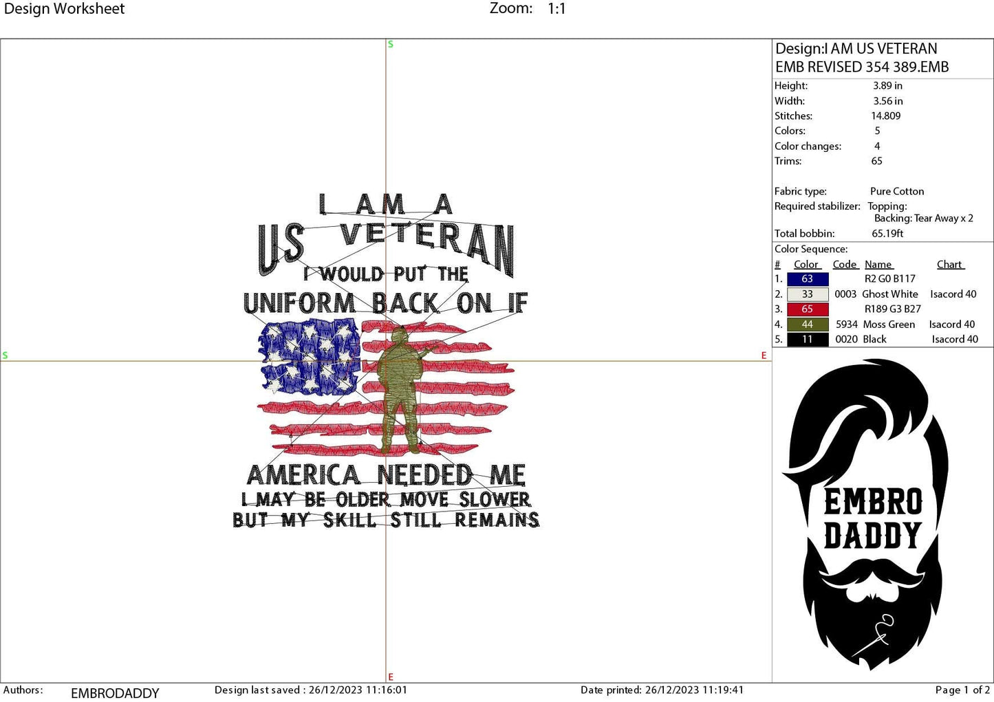Machine Embroidery files, I am a US veteran, dst, PES, xxx, hus & more