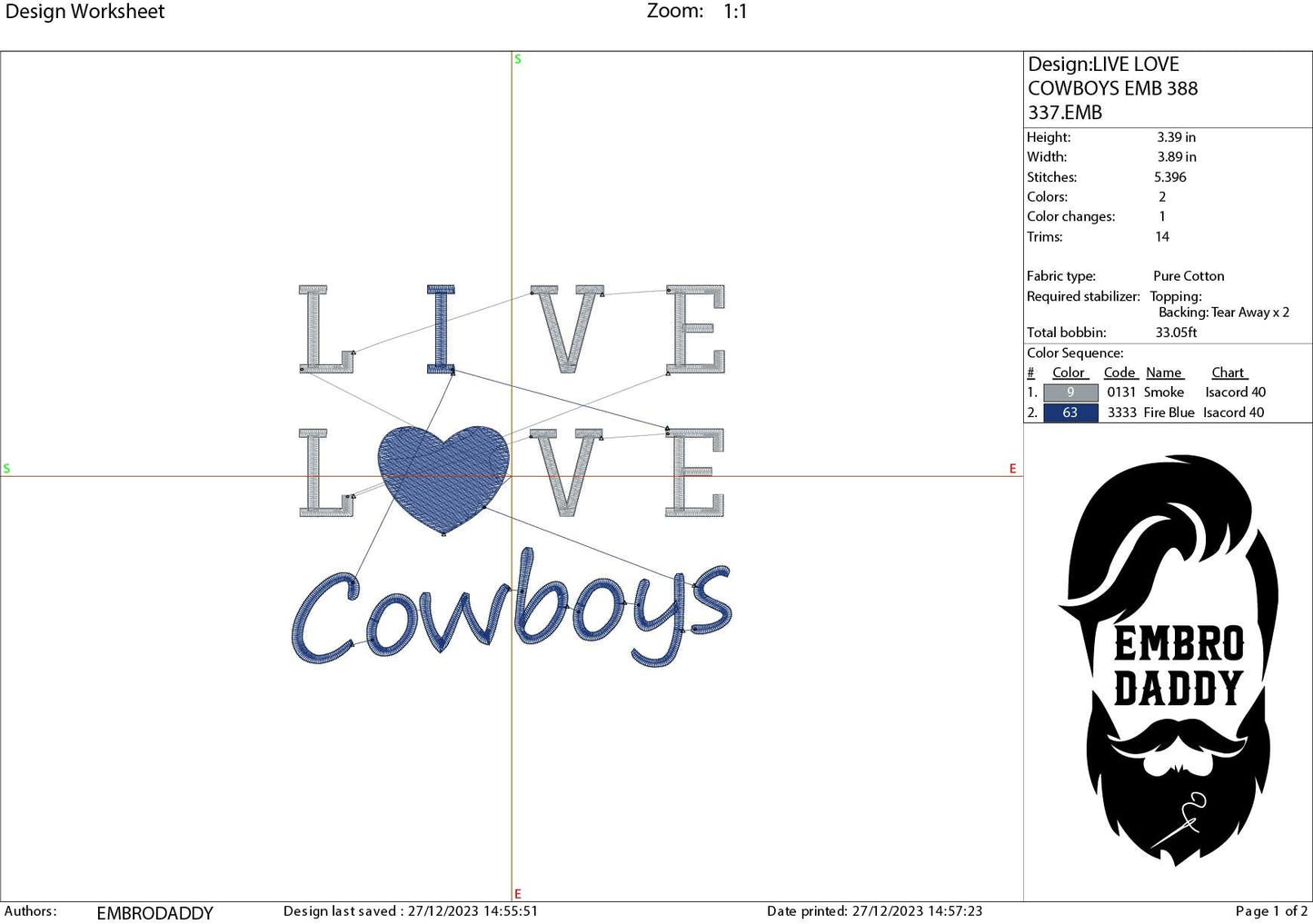 Machine Embroidery, Cowboys embroidery design, PES, xxx, hus & more