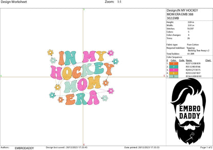 Machine Embroidery files, in my hockey mom era, embroidery files, PES, xxx, hus & more, embroidery files