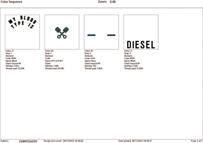 Machine Embroidery files, my blood type is diesel, PES, DST, xxx, hus & more