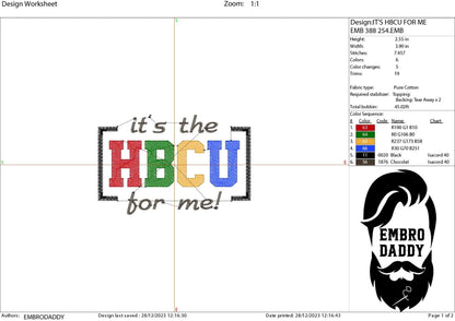 Machine Embroidery files, it's the HBCU for me!, PES, hus, dst, vp3 & more